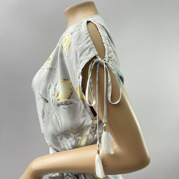 Plum Pretty Sugar Surplice Wrap Dress Lemon Floral Tasseled‎ Light Blue Small - Picture 4 of 14